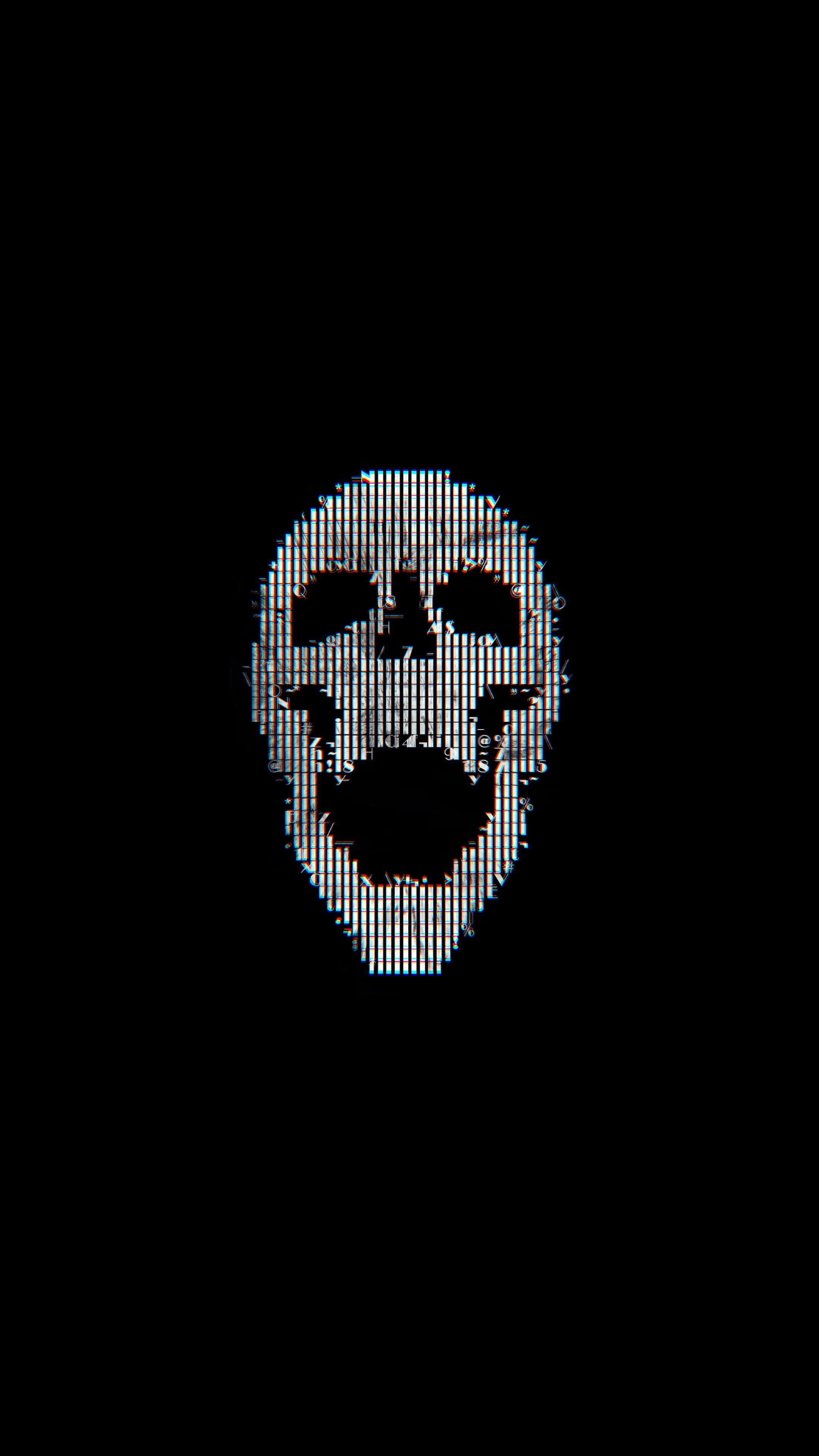 Black Skull, glitch, white skull, 4K Phone Wallpaper