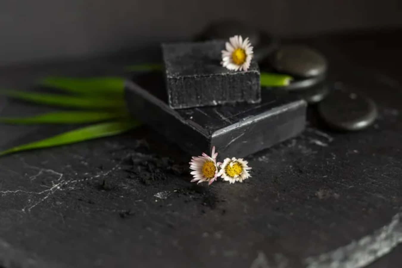 black soap, charcoal soap bars, slate surface, HD Desktop Wallpaper