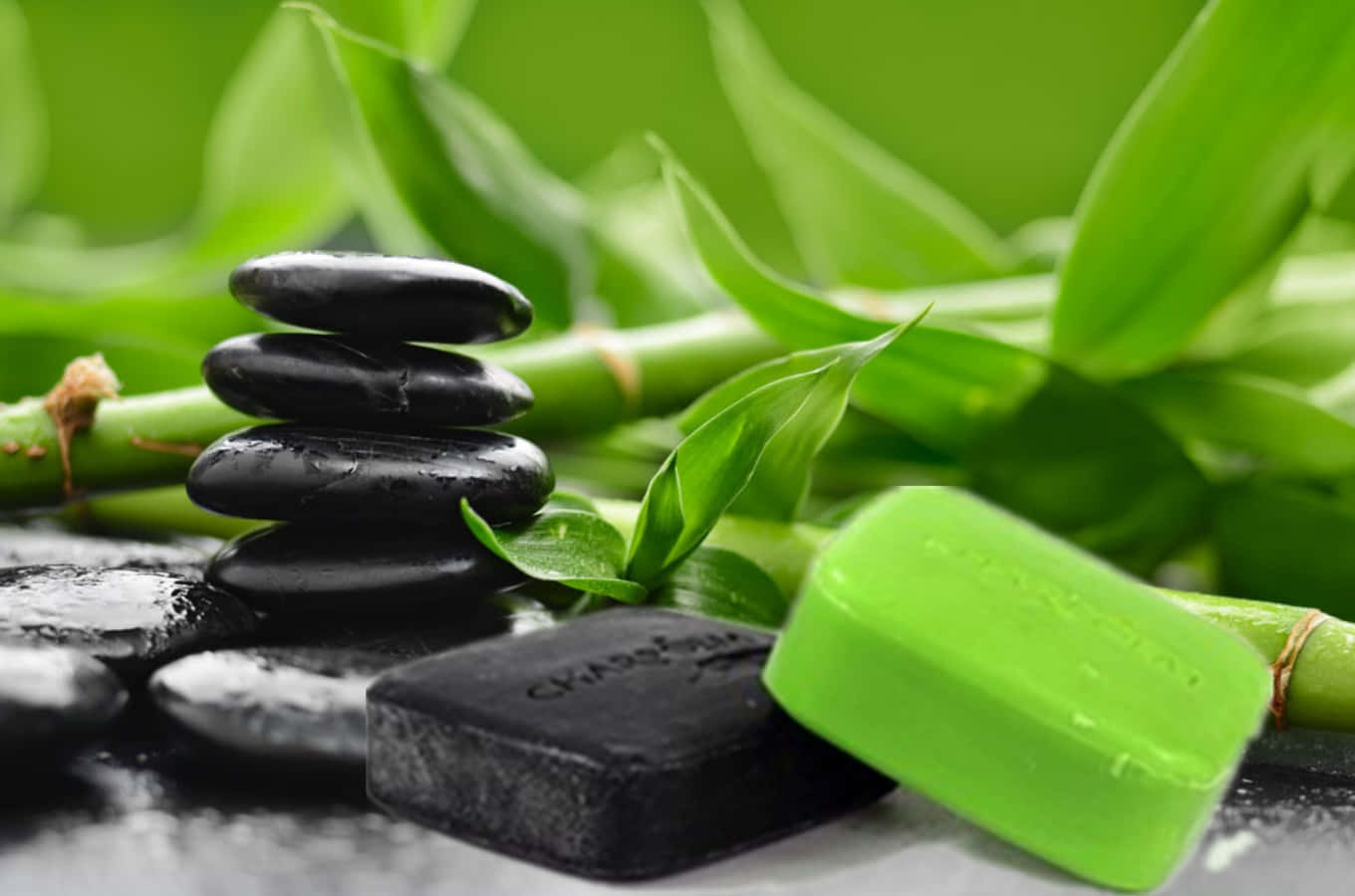 Black Soap, black stones, green soap bars, HD Desktop Wallpaper