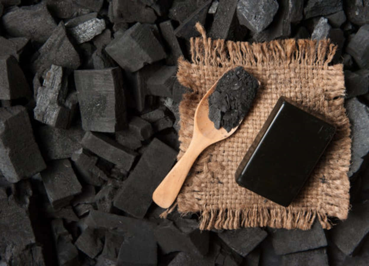 black soap, wooden spoon, black charcoal bar, SD Desktop Wallpaper