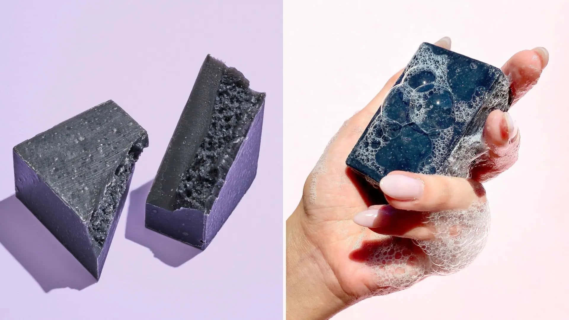 Black Soap, lavender background, dark textured soap bars, Full HD Desktop Wallpaper