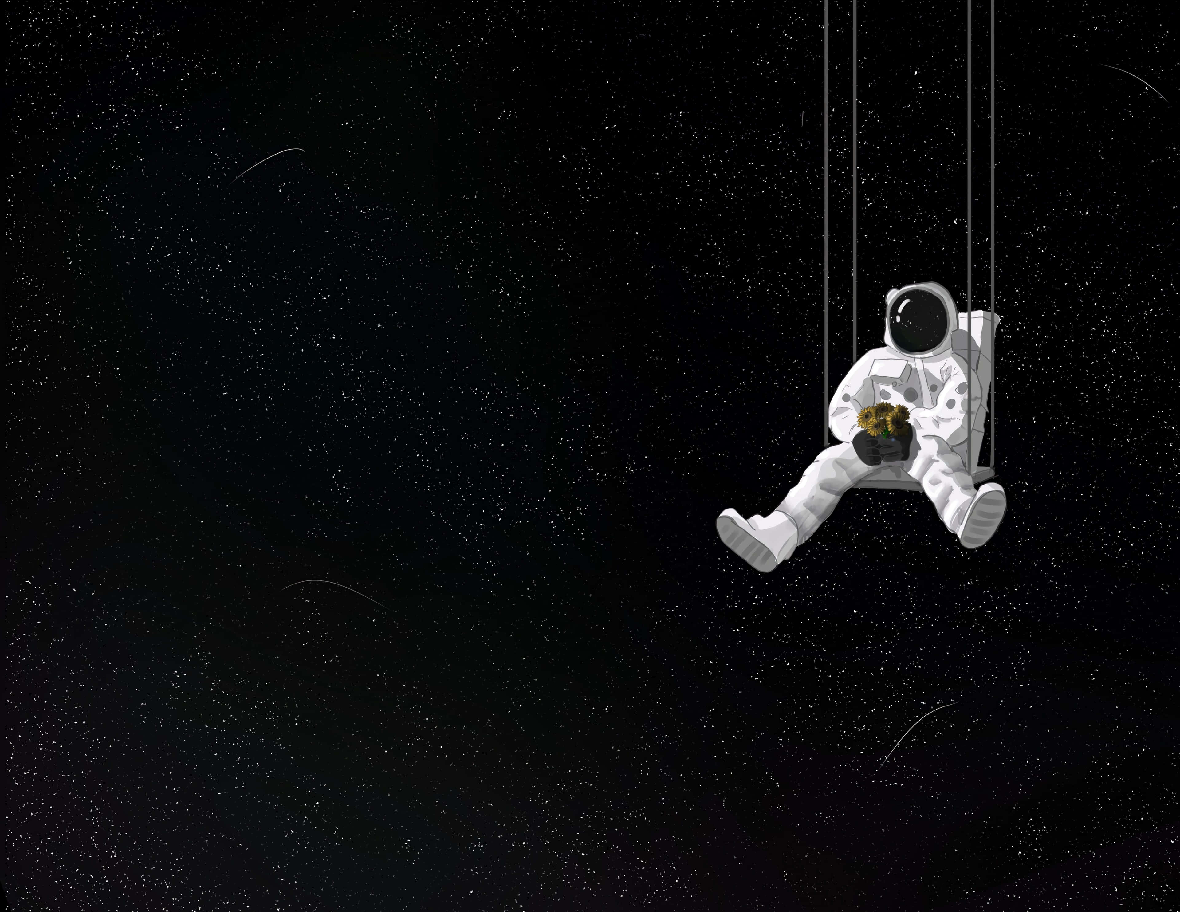 astronaut, white suit, starry black void, 4K Desktop Wallpaper