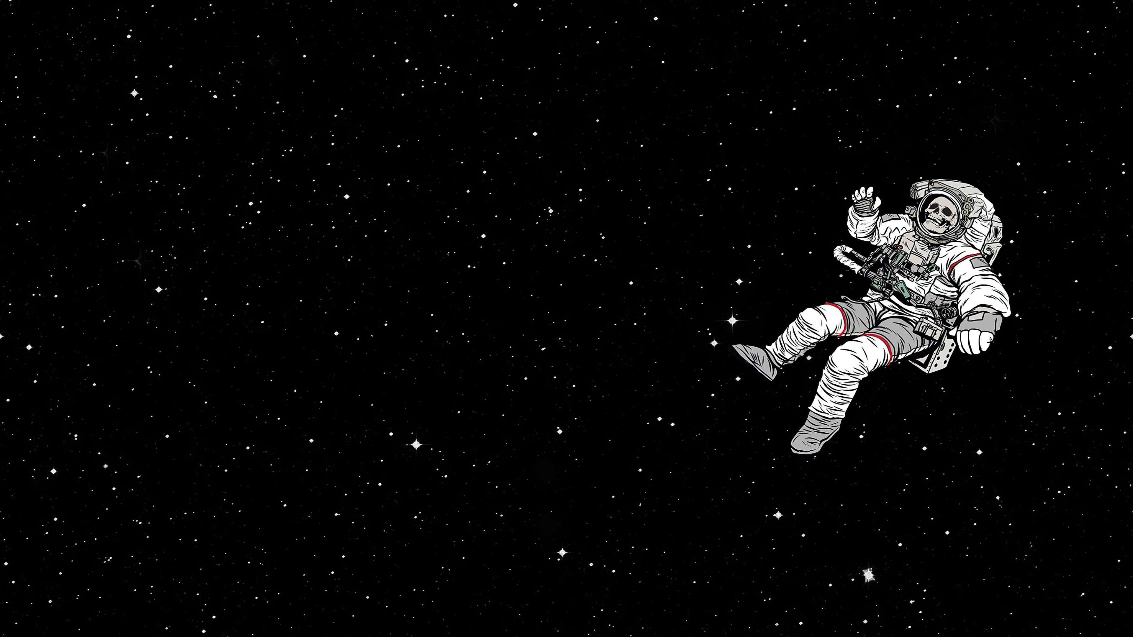 Black Space, astronaut, star-filled void, 4K Desktop Wallpaper