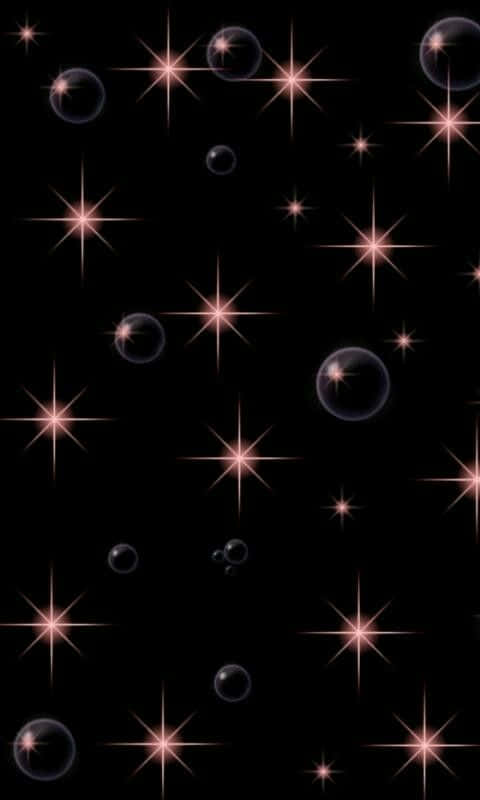 Black Stars iPhone, glowing pink stars, translucent bubbles, SD Phone Wallpaper