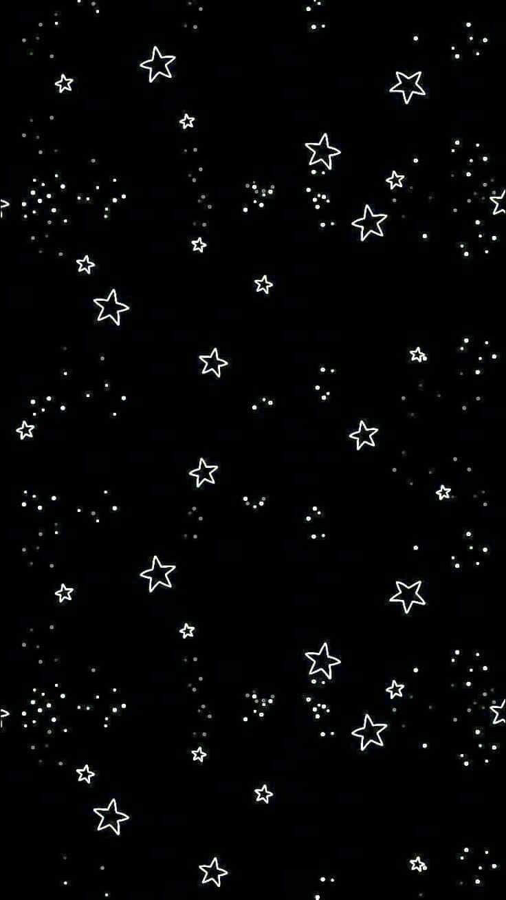 black background, white outlined stars, cosmic night sky, HD Phone Wallpaper