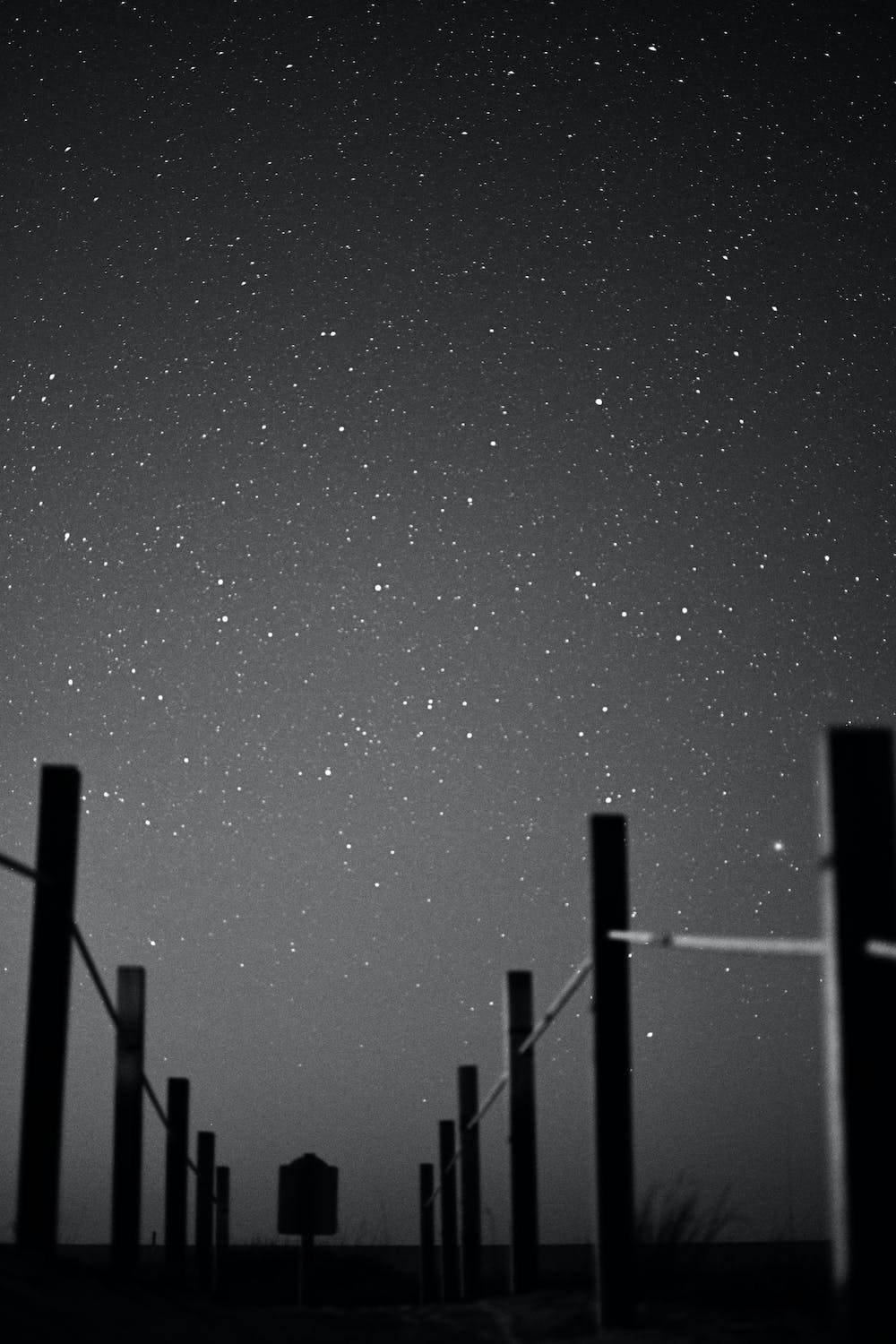 wooden bridge, black stars, night sky, HD Phone Wallpaper