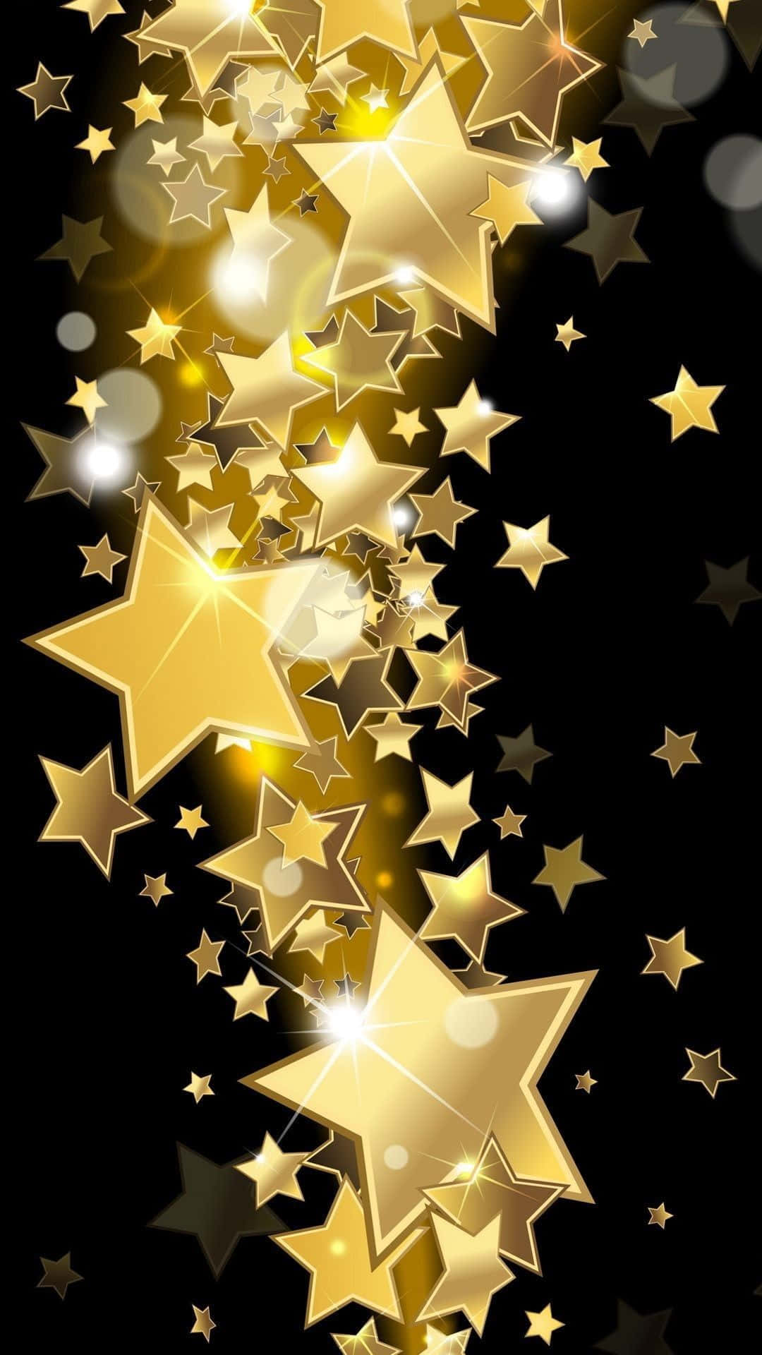 black stars, golden stars, black background, Full HD Phone Wallpaper