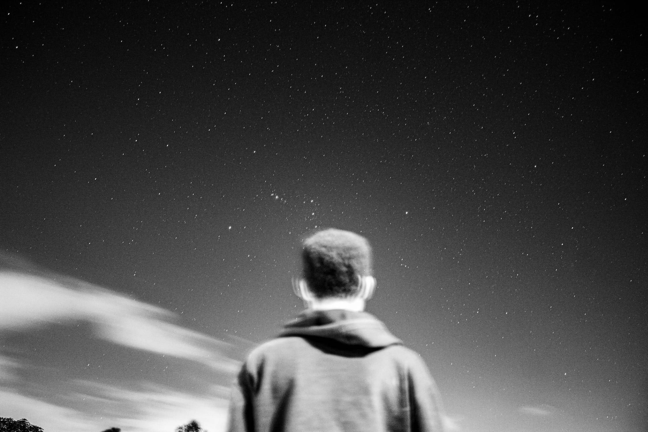 Man Black Stars, hoodie, starry night sky, Full HD Desktop Wallpaper