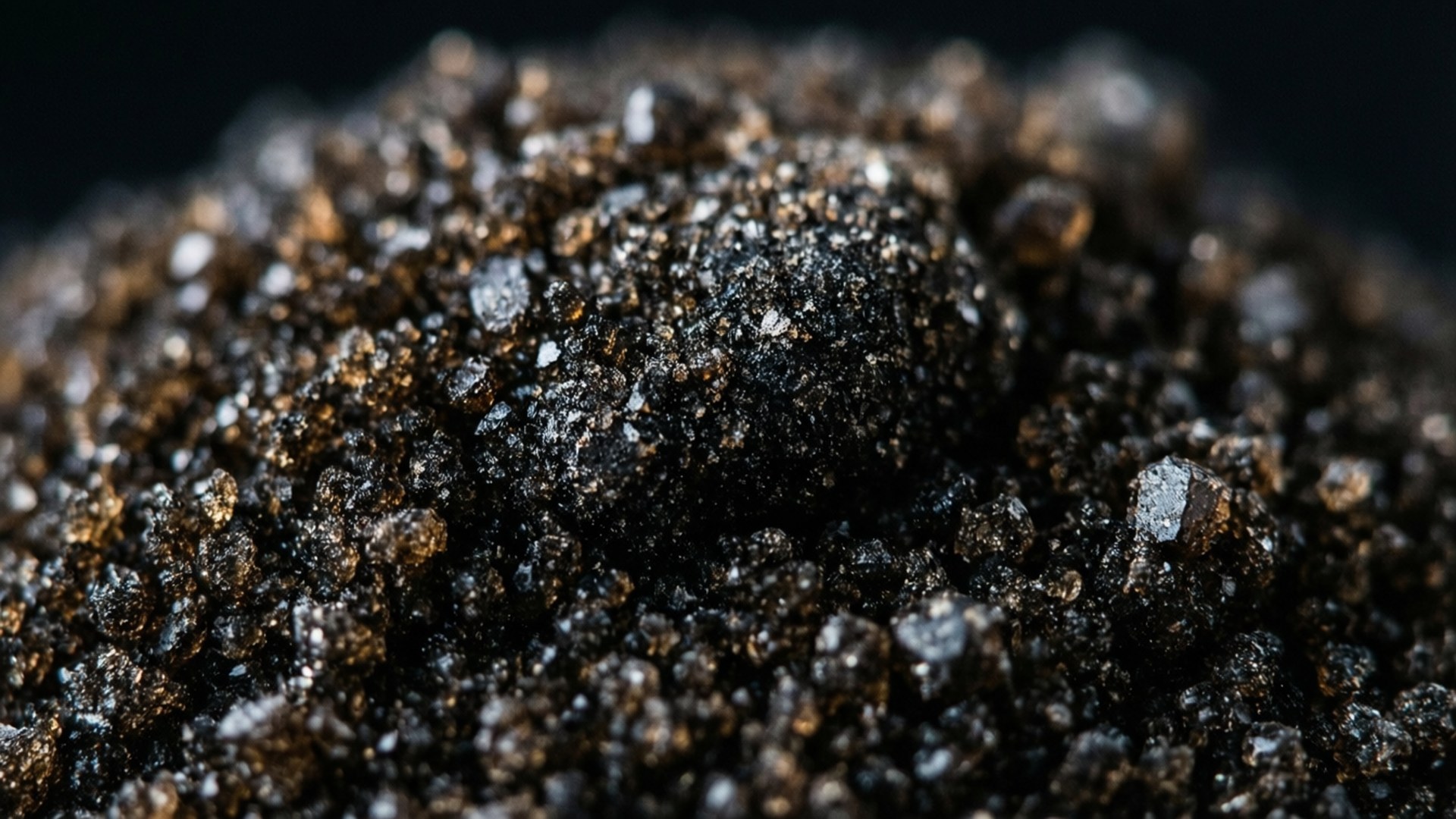 Black Sugar Crystals, dark granular sugar crystals, golden highlights, Full HD Desktop Wallpaper