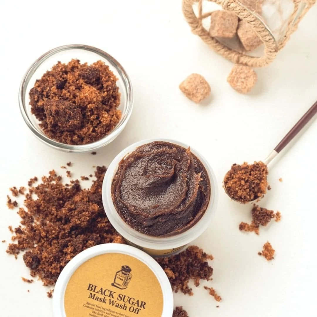 black sugar mask jar, loose granules, spoonful of sugar, SD Desktop Wallpaper