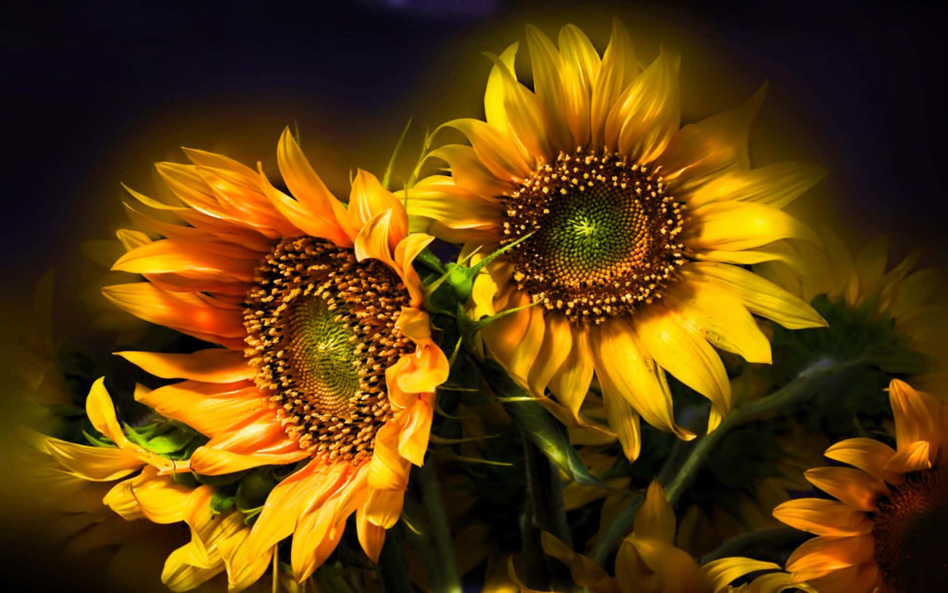 black sunflower, vibrant sunflowers, golden petals, Full HD Desktop Wallpaper