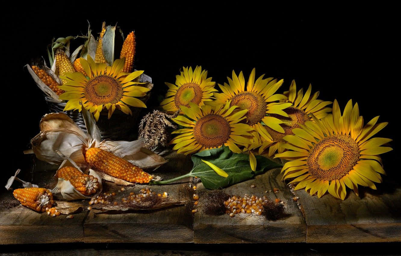 Black Sunflower, sunflowers, golden corn cobs, HD Desktop Wallpaper