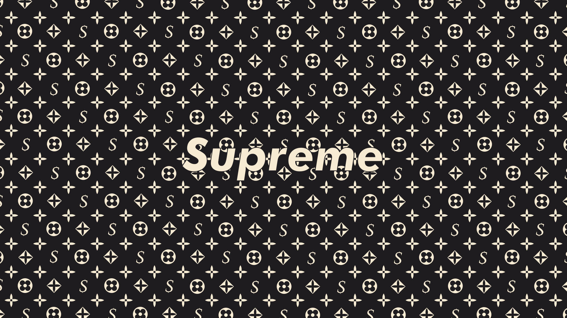 Black Supreme, classic monogram logo, cream Louis Vuitton monogram, Full HD Desktop Wallpaper