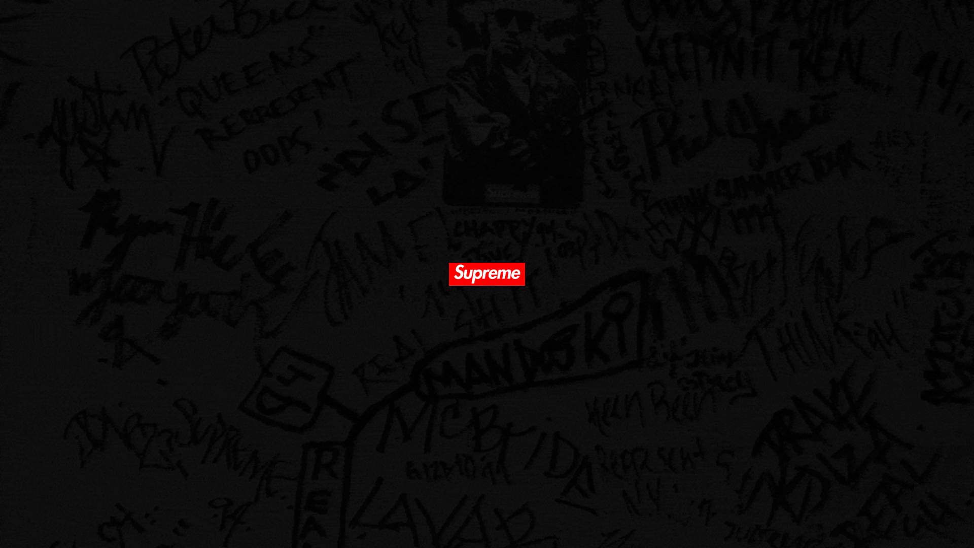 Black Supreme, red Supreme logo, chaotic graffiti tags, Full HD Desktop Wallpaper
