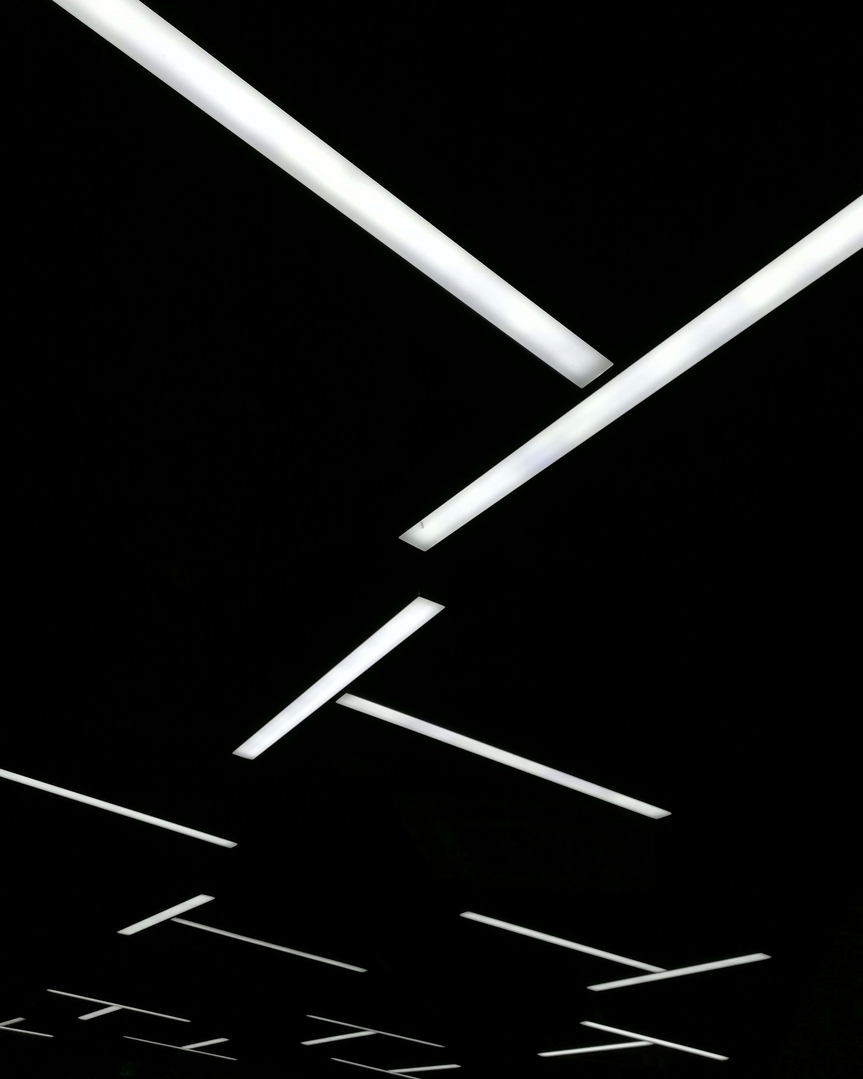 fluorescent light tubes, white fluorescent light tubes, black ceiling, 4K Phone Wallpaper