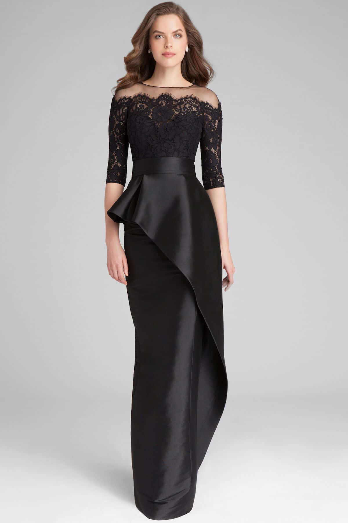 black lace, satin gown, dramatic asymmetrical skirt, HD Phone Wallpaper