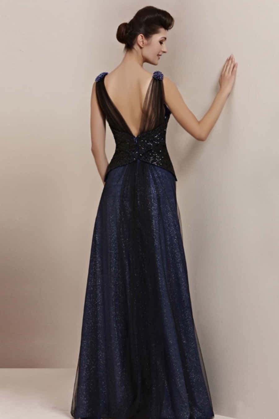 black tie dresses, sparkling navy blue evening gown, deep back, HD Phone Wallpaper