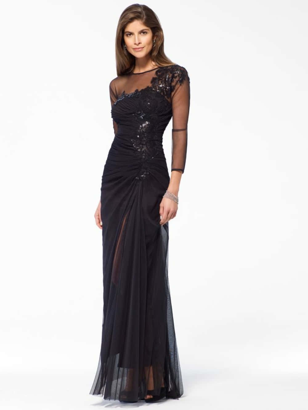 black tie dress, elegant black gown, lace, HD Phone Wallpaper