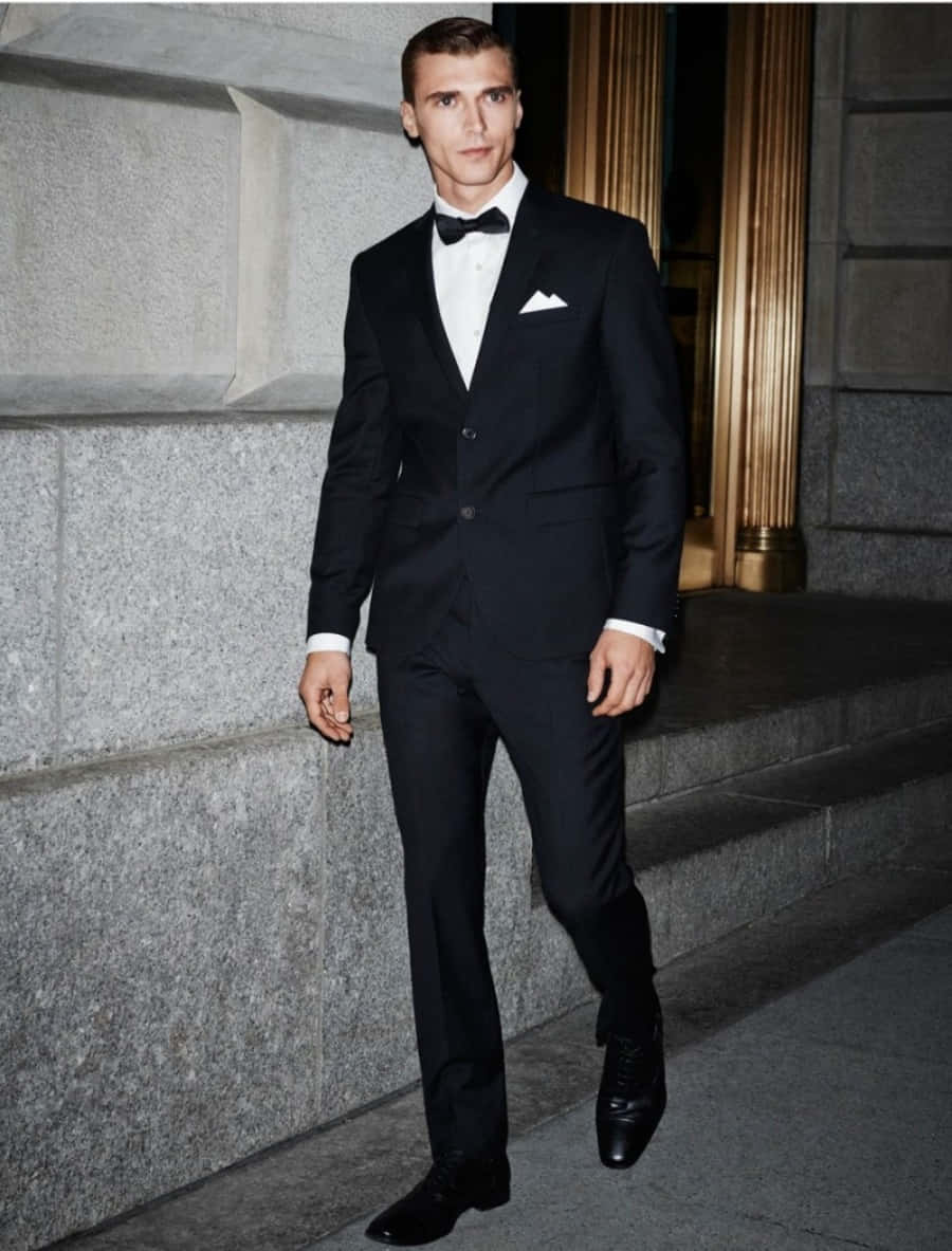 black tuxedo, bow tie, stone steps, SD Phone Wallpaper