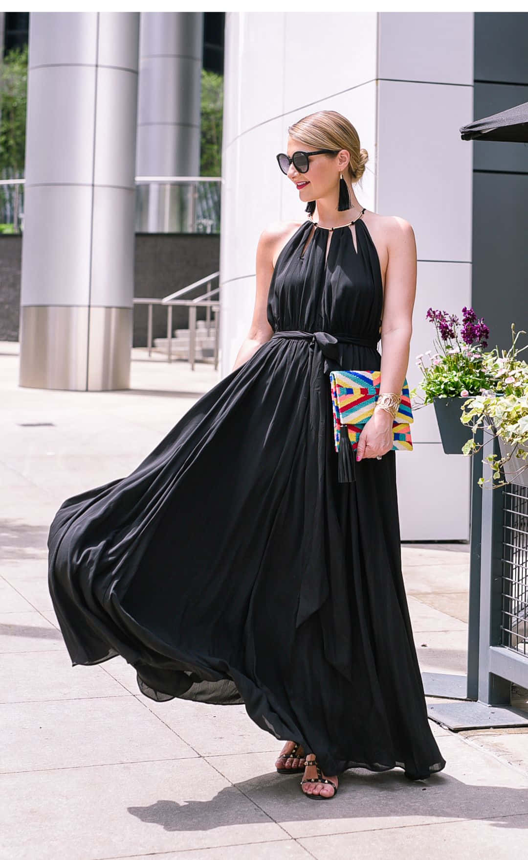black tie event, flowing black dress, colorful clutch, HD Phone Wallpaper