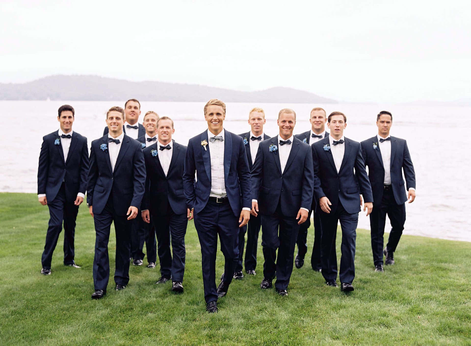 black tie event, navy tuxedos, grassy shore, Full HD Desktop Wallpaper