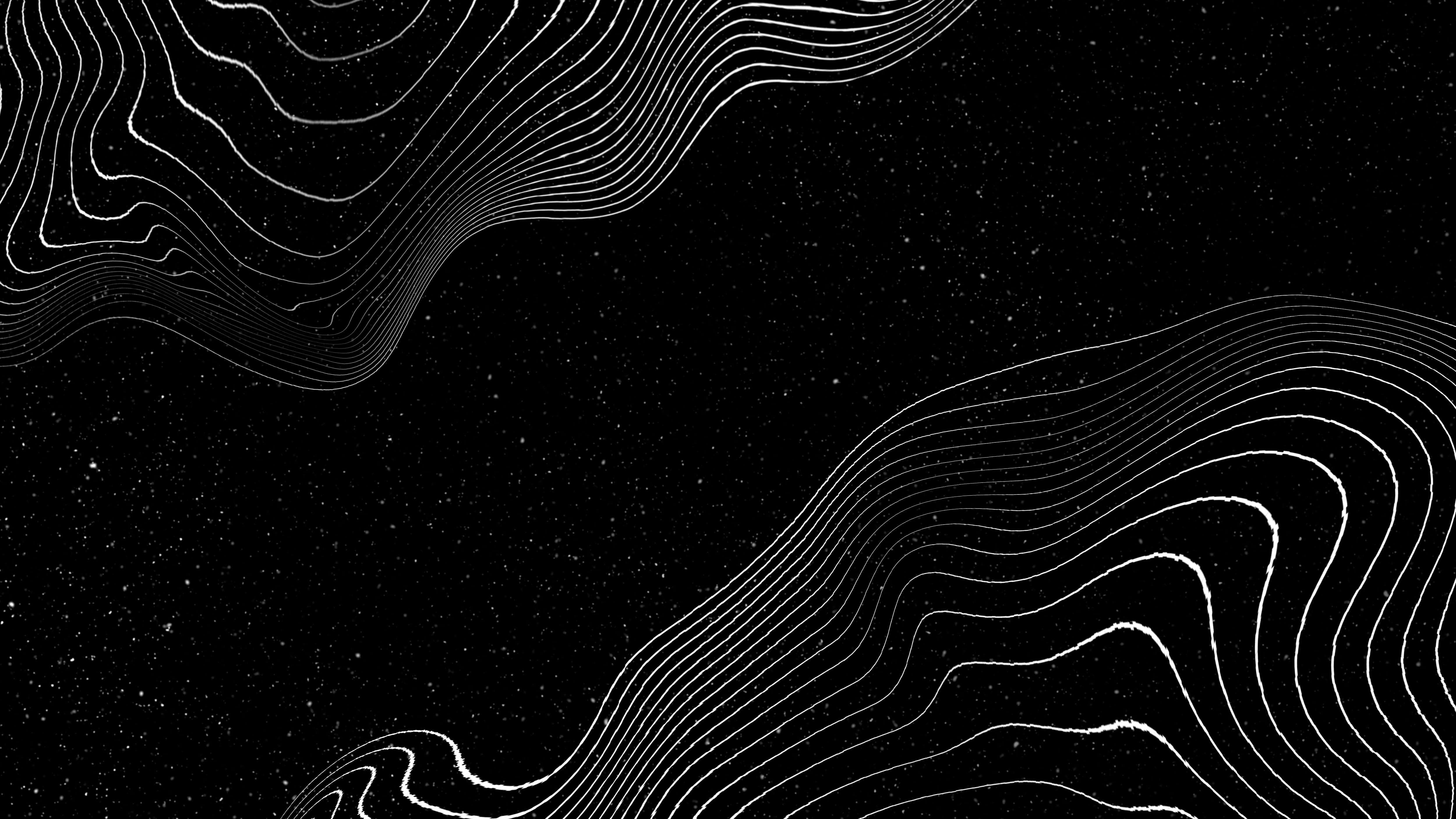abstract black topographic lines, white contour lines, topographic maps, 4K Desktop Wallpaper