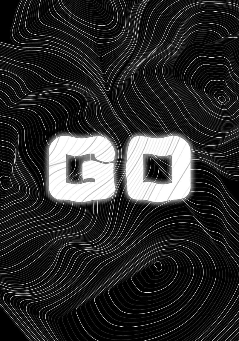 white 'GO' text, black background, intricate white contour lines, SD Phone Wallpaper