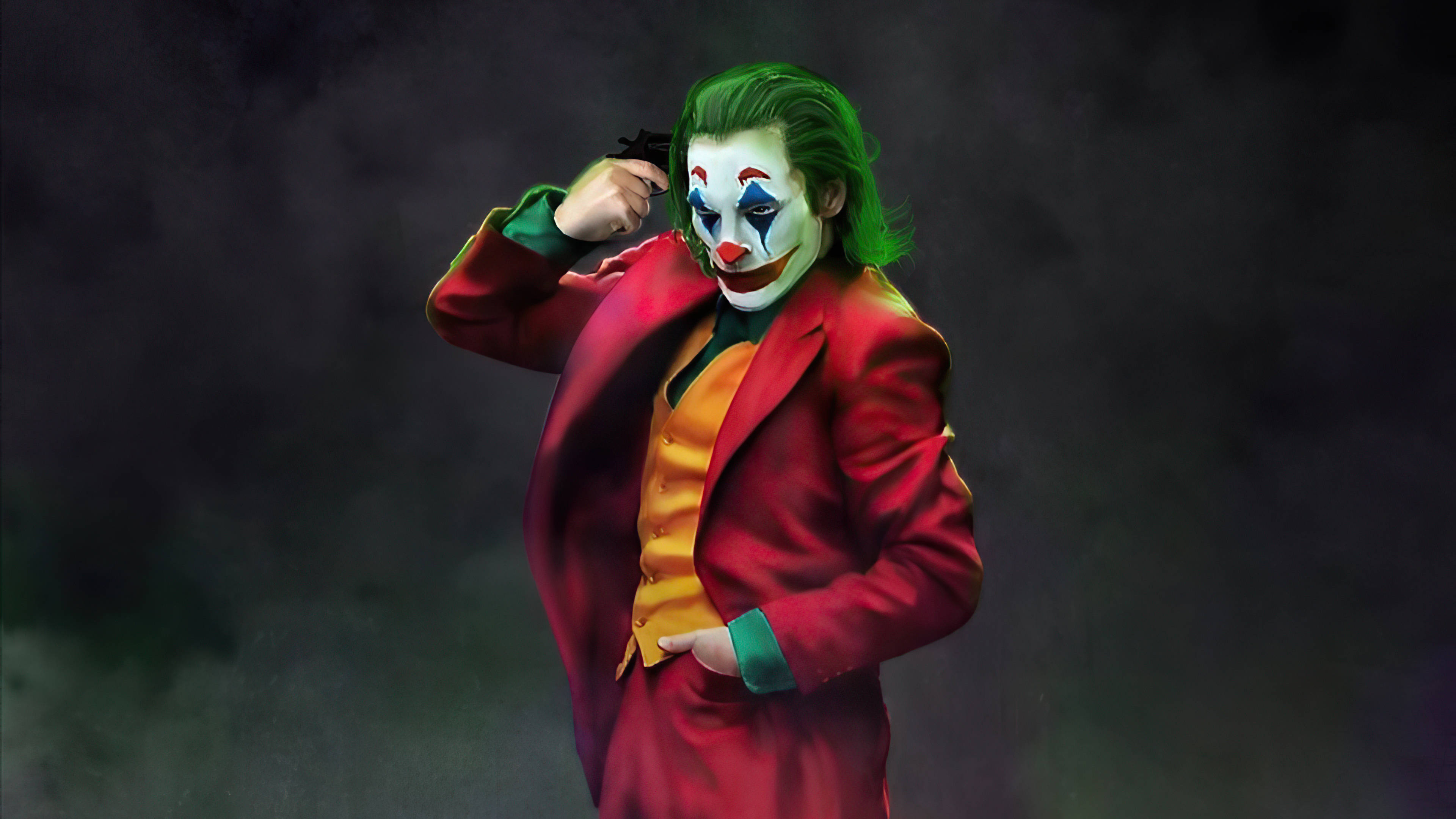 Black Ultra HD Joker, green hair, red suit, 4K Desktop Wallpaper