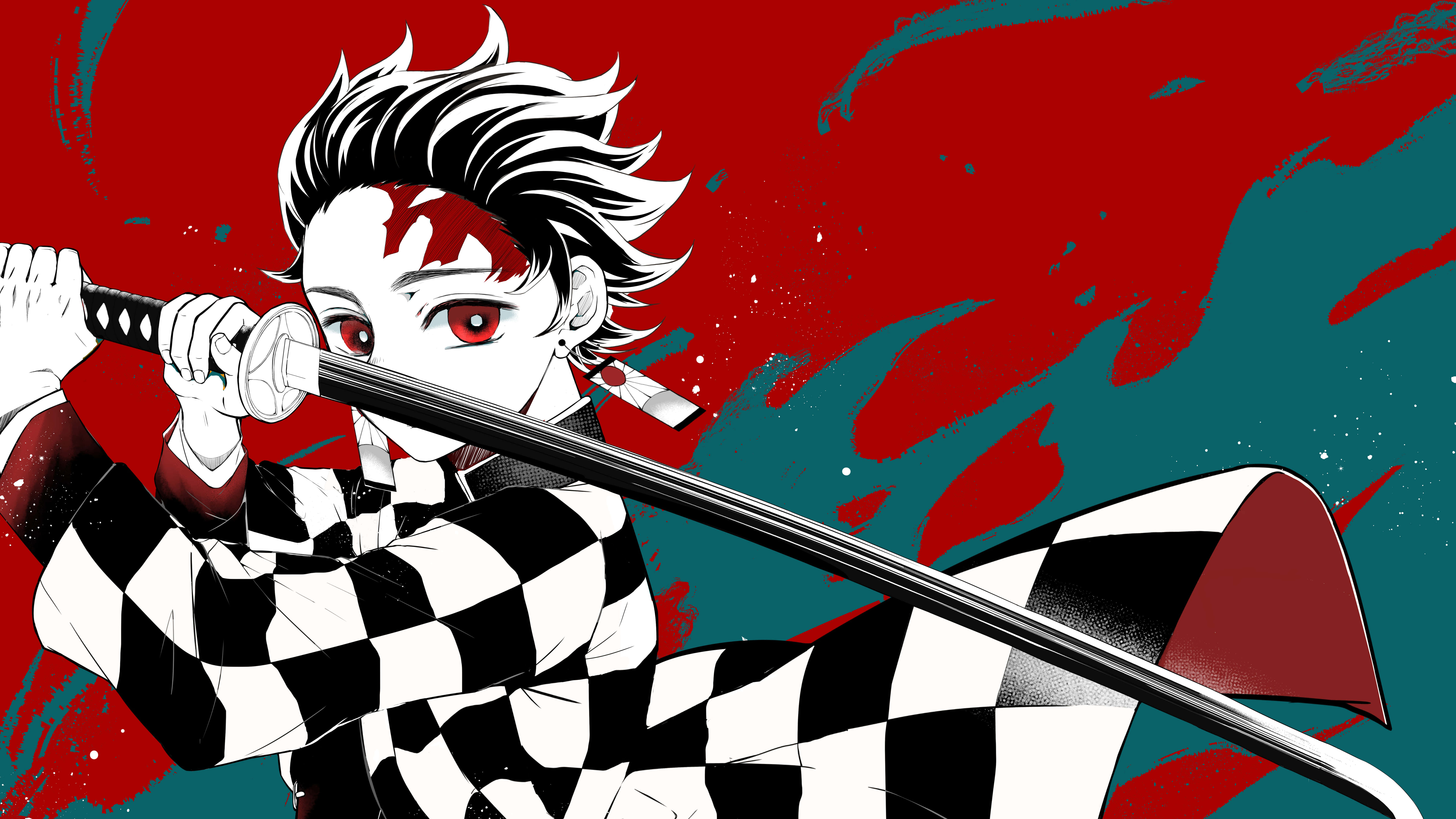 spiky hair, red eyes, sword, 8K Desktop Wallpaper