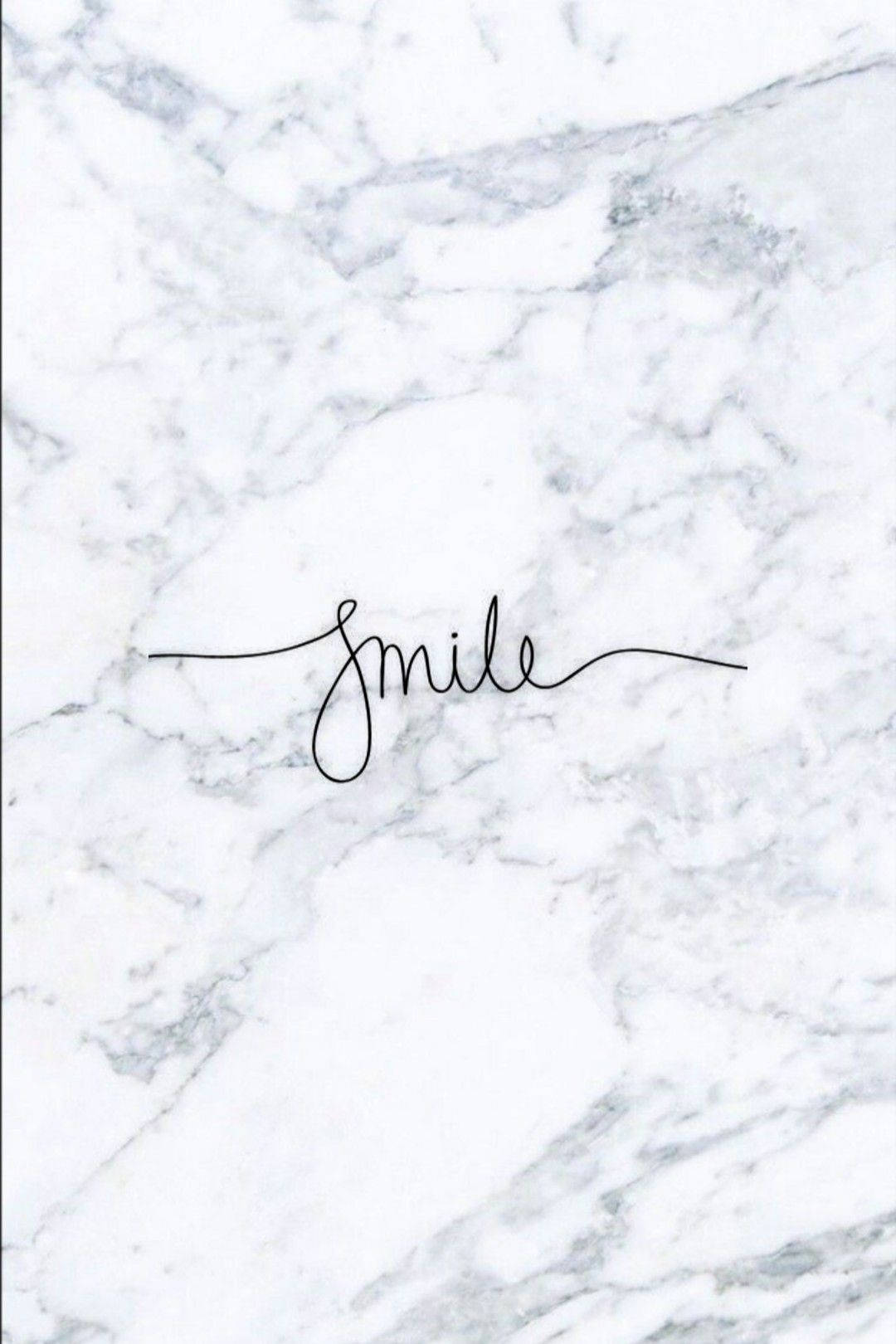 Black White Marble iPhone, black cursive word smile, white and gray veined marble background, HD Phone Wallpaper