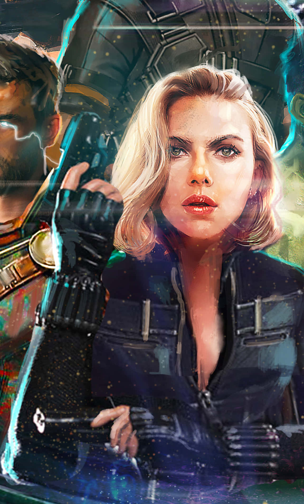Black Widow, iPhone, glowing weapon, Full HD Phone Wallpaper