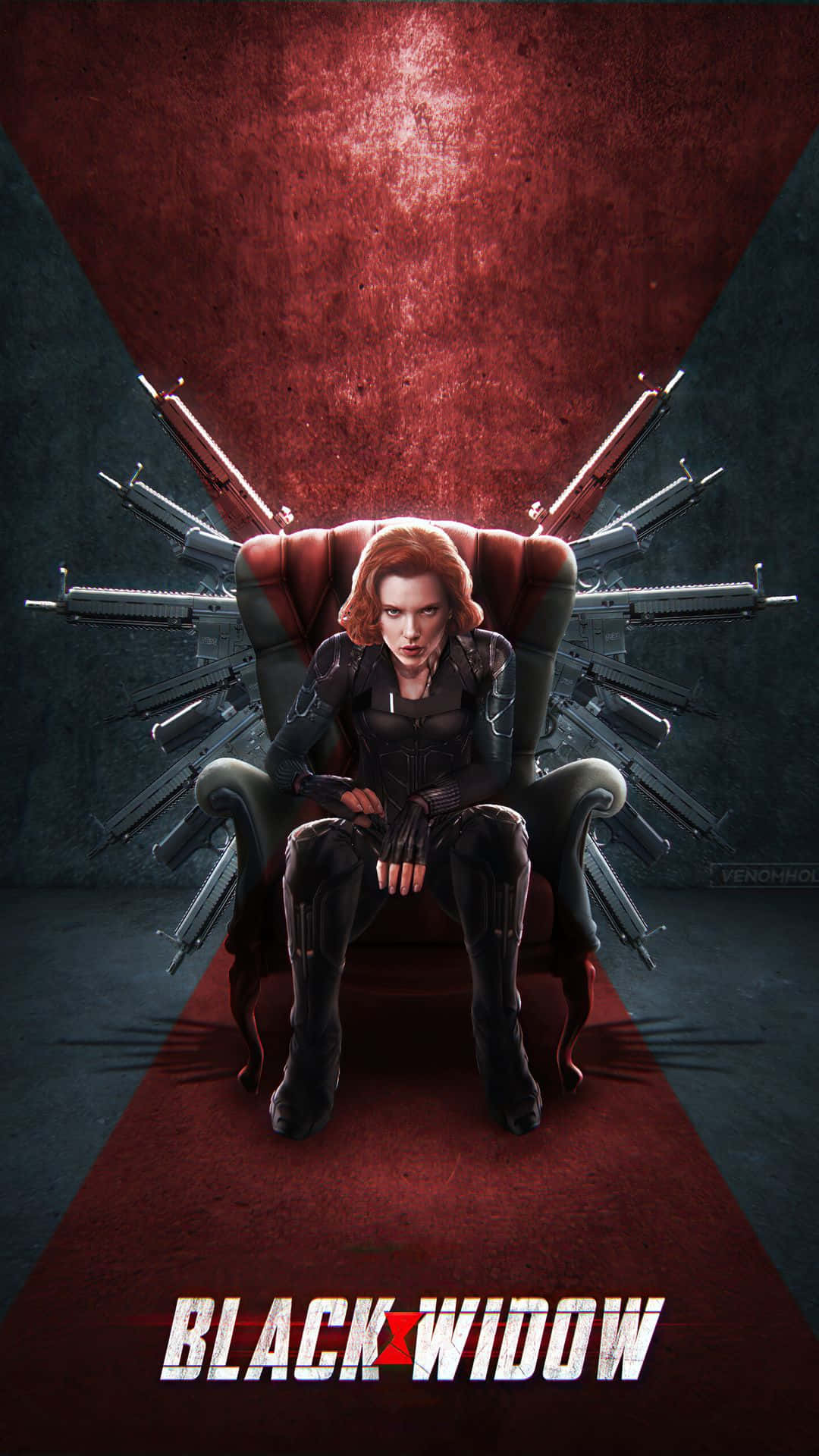 Black Widow, red throne, guns, Full HD Phone Wallpaper
