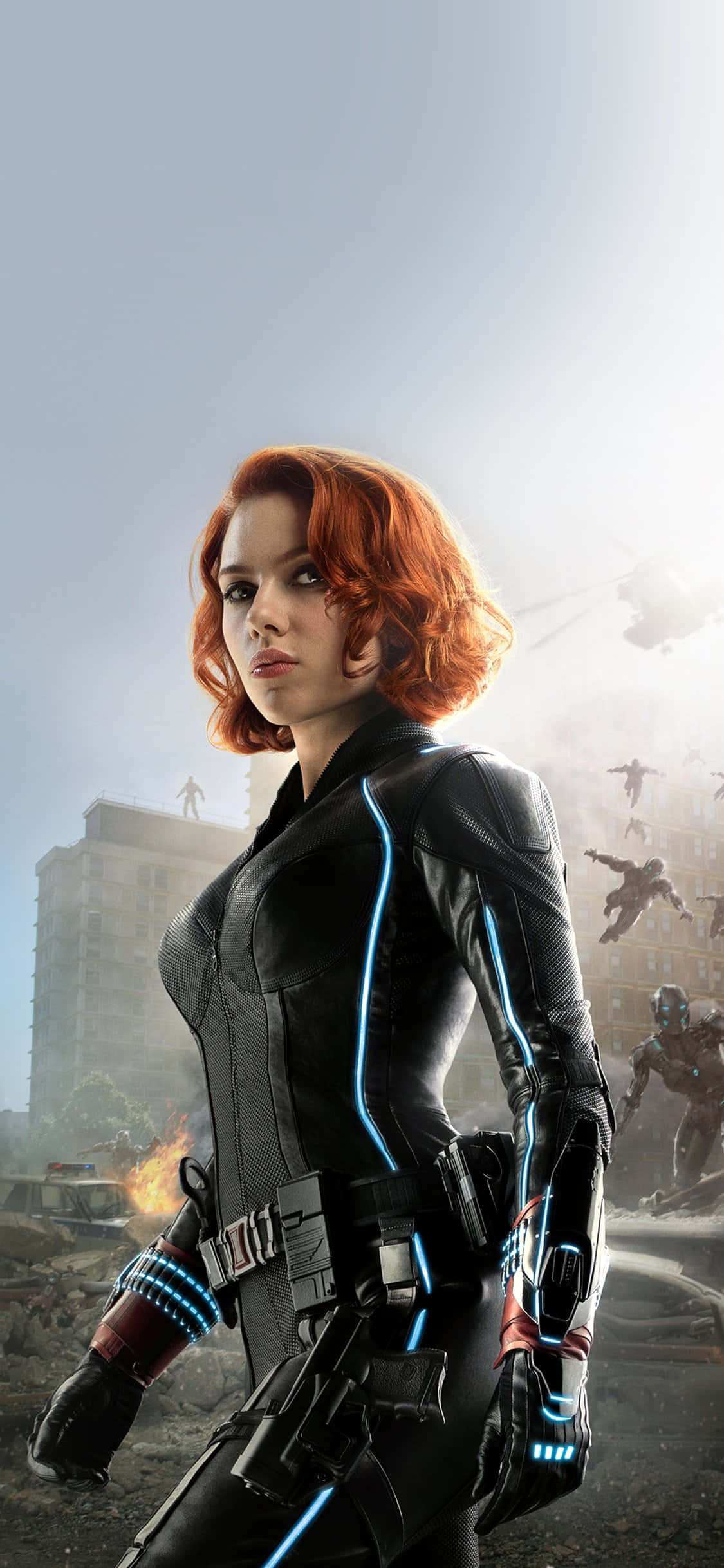 Black Widow, iPhone, glowing blue tech accents, Full HD Phone Wallpaper