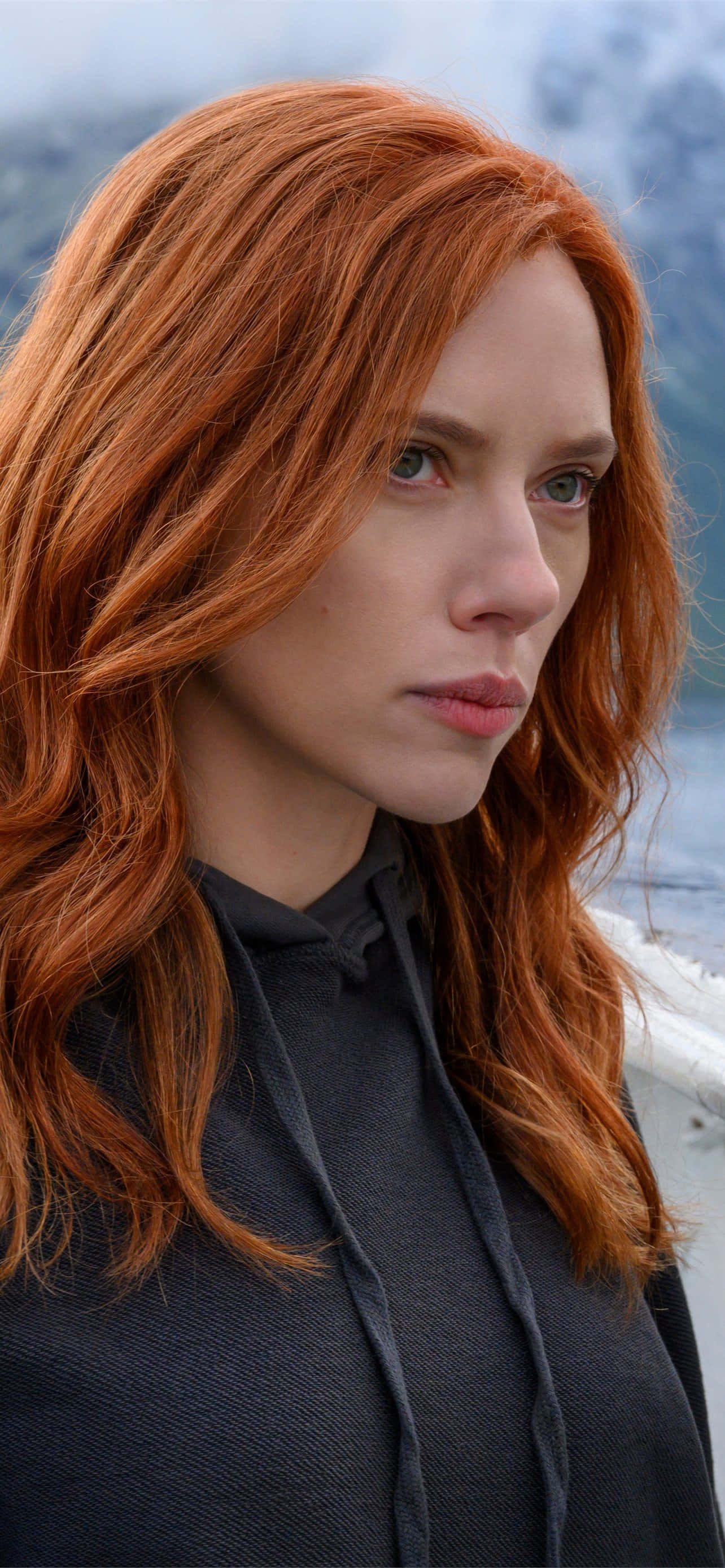 Black Widow iPhone, red hair, woman, 2K Phone Wallpaper