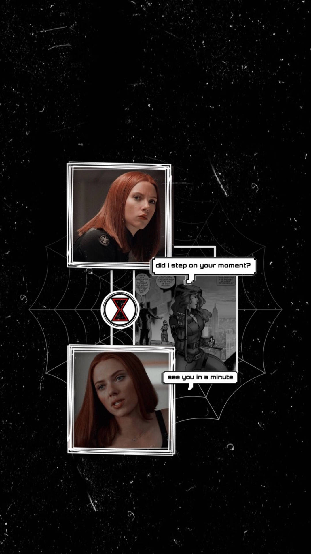 Black Widow, starry night sky, spiderweb motifs, Full HD Phone Wallpaper
