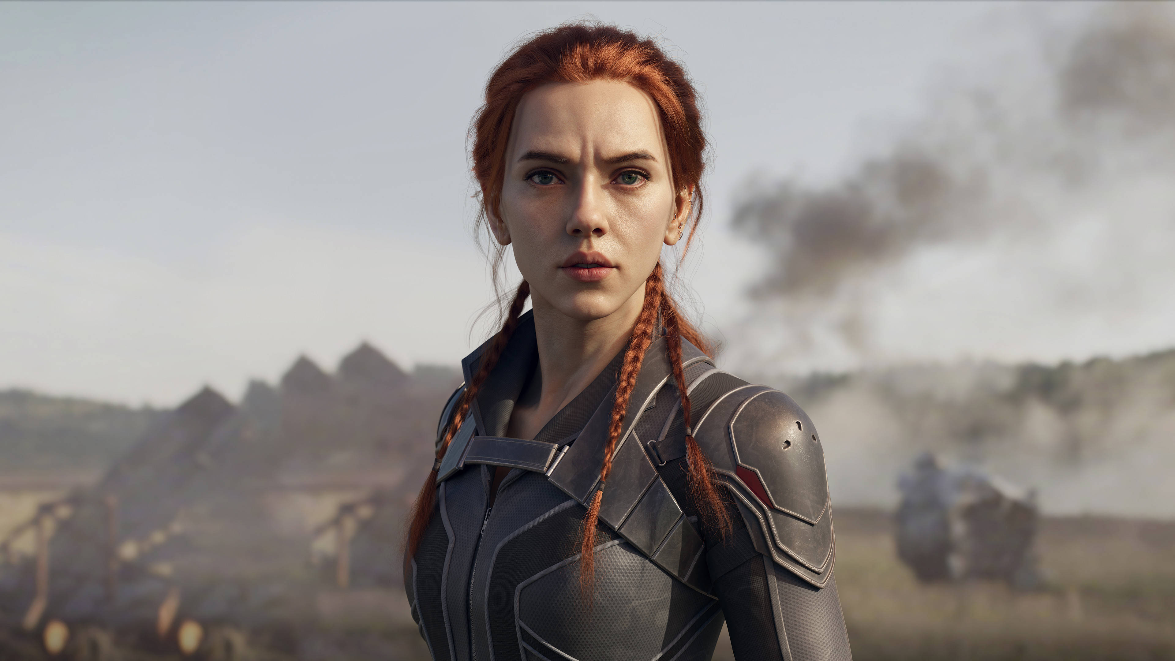 Black Widow, battlefield, war-torn field, 2K Desktop Wallpaper