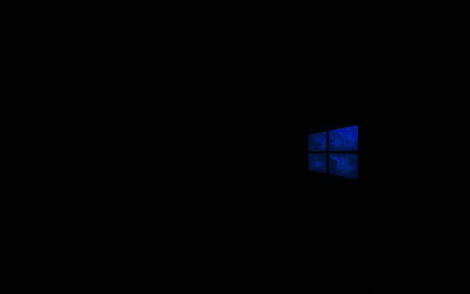 Black Windows 10 HD, glowing blue window, total darkness, Full HD Desktop Wallpaper