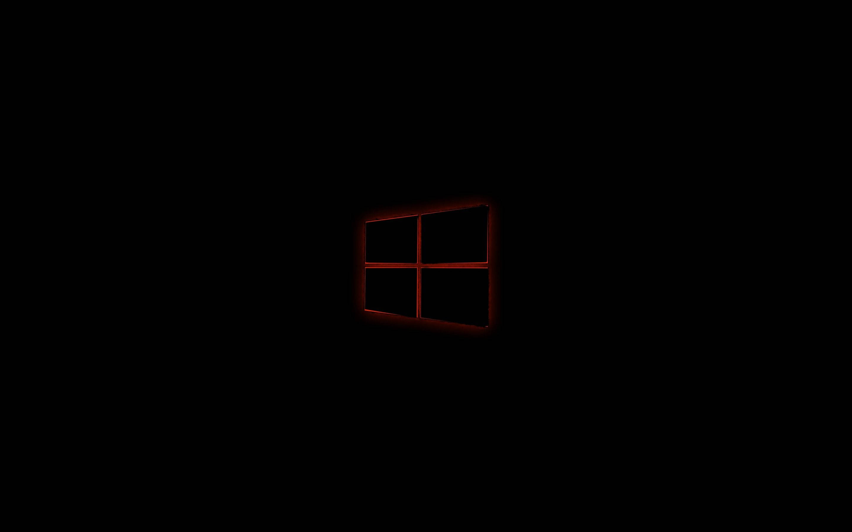 Black Windows 10 HD, red light, glowing red Windows logo, 2K Desktop Wallpaper