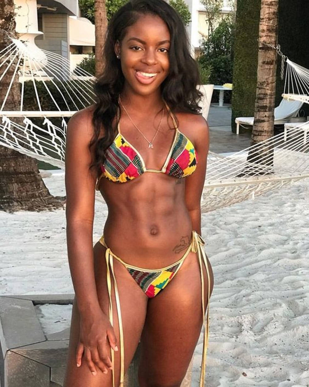 Black Woman, bikini, colorful patterned bikini, SD Phone Wallpaper