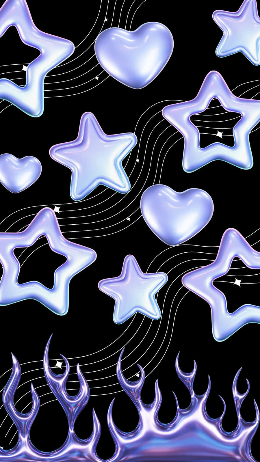 Glossy purple stars, hearts, black background, HD Phone Wallpaper