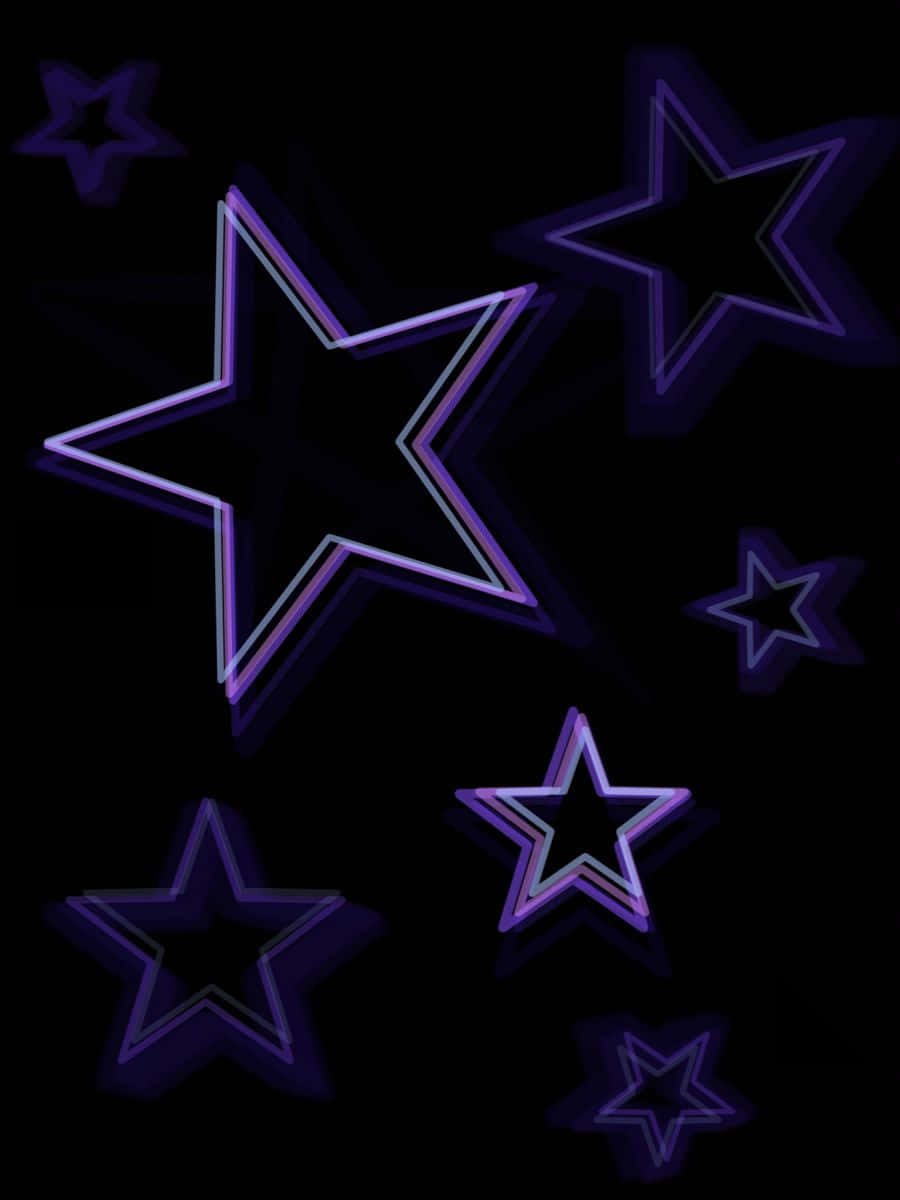 Neon Glow Stars, purple outlined stars, deep black background, SD Phone Wallpaper