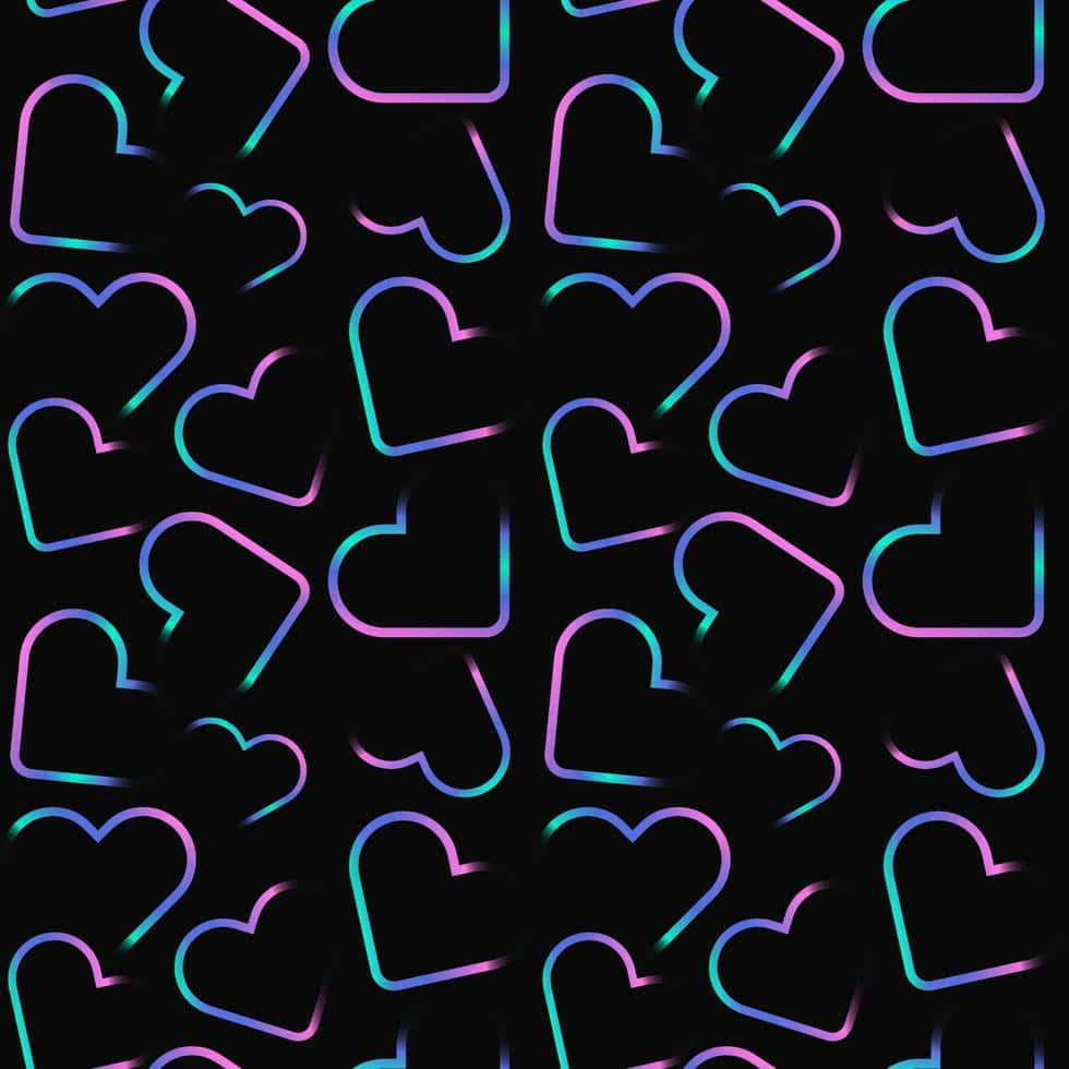 neon hearts pattern, purple and cyan gradients, black background, SD Desktop Wallpaper
