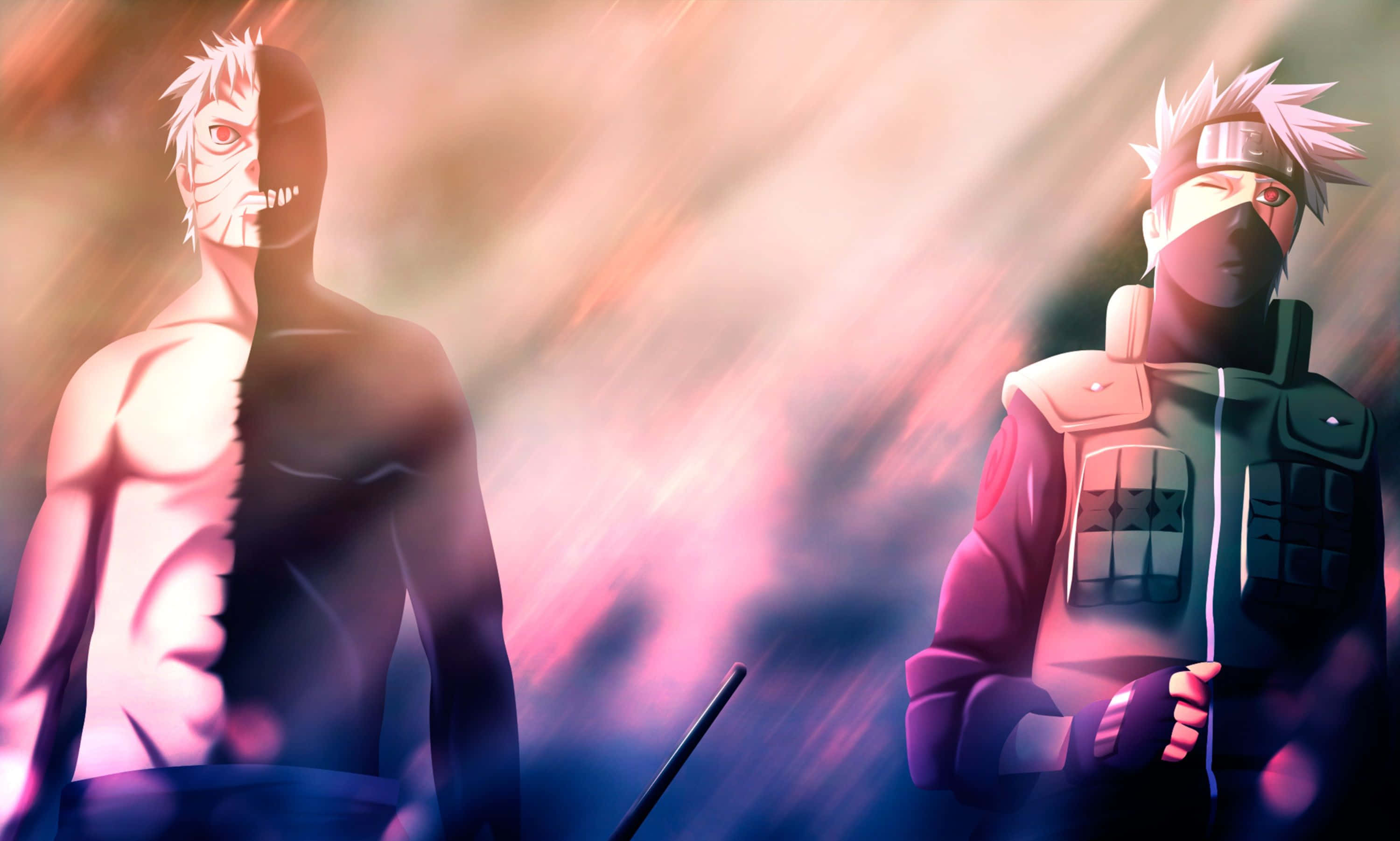 Black Zetsu, ninja warriors, pink and blue motion-blur background, 2K Desktop Wallpaper