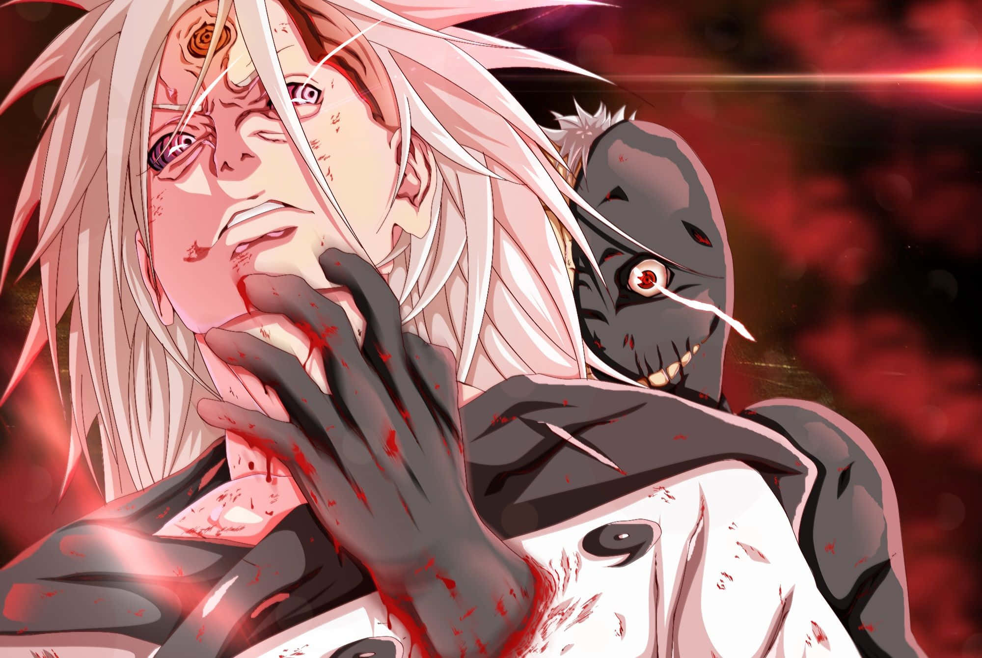 Black Zetsu, white hair, red eyes, Full HD Desktop Wallpaper