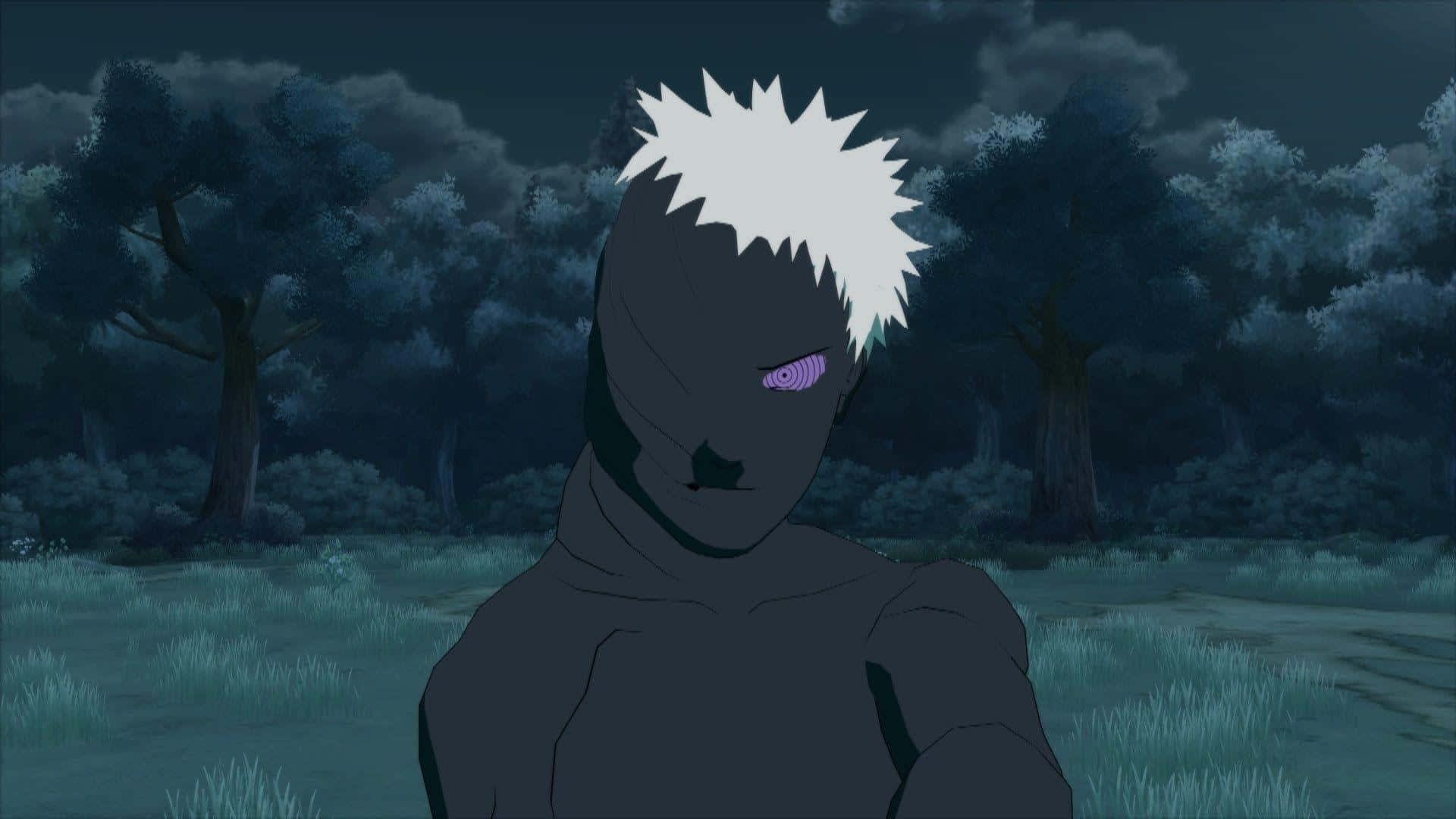 Black Zetsu, spiky white hair, glowing purple eye, Full HD Desktop Wallpaper