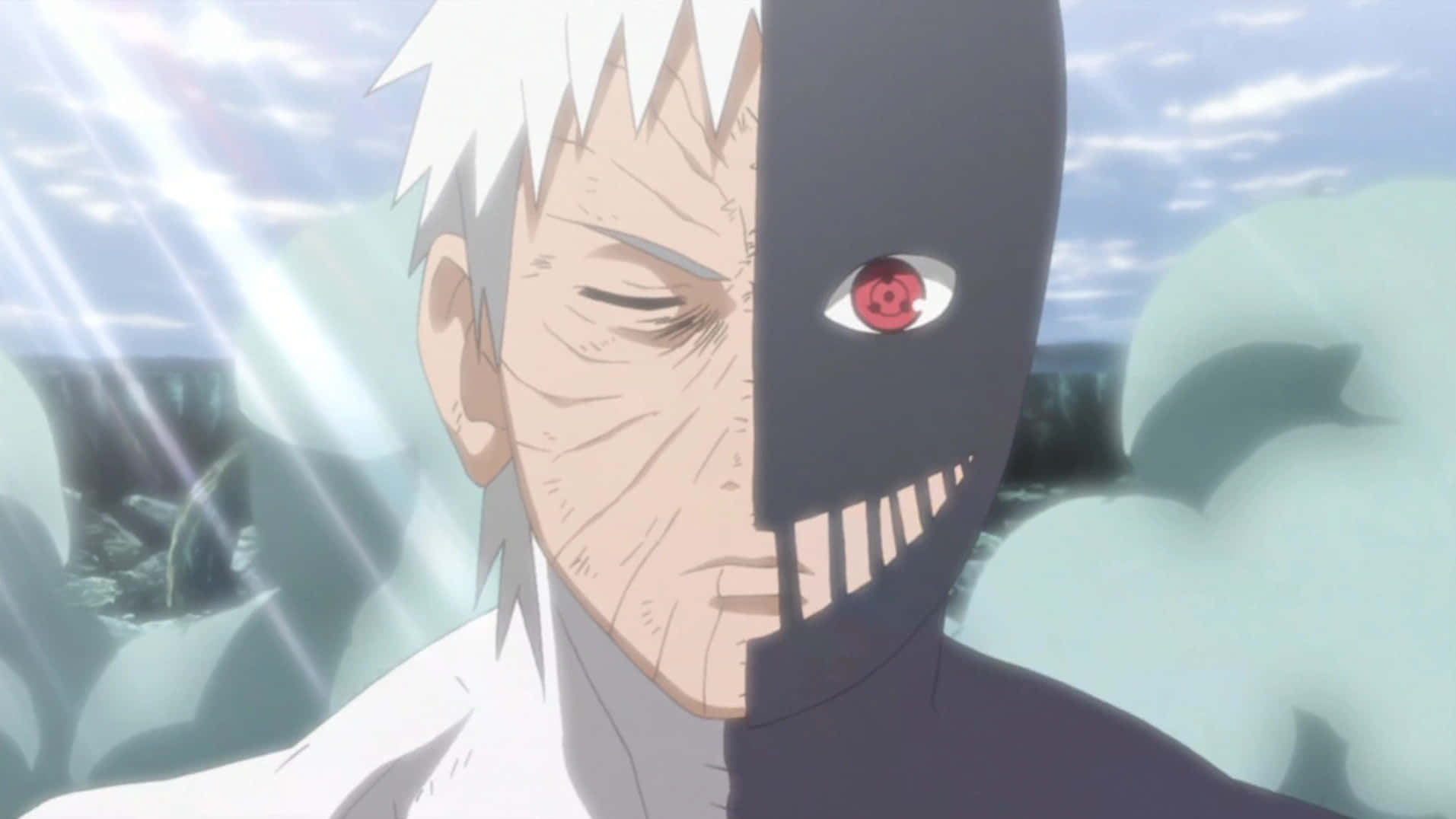 Black Zetsu, red tomoe eye, dark fabric mask, HD Desktop Wallpaper