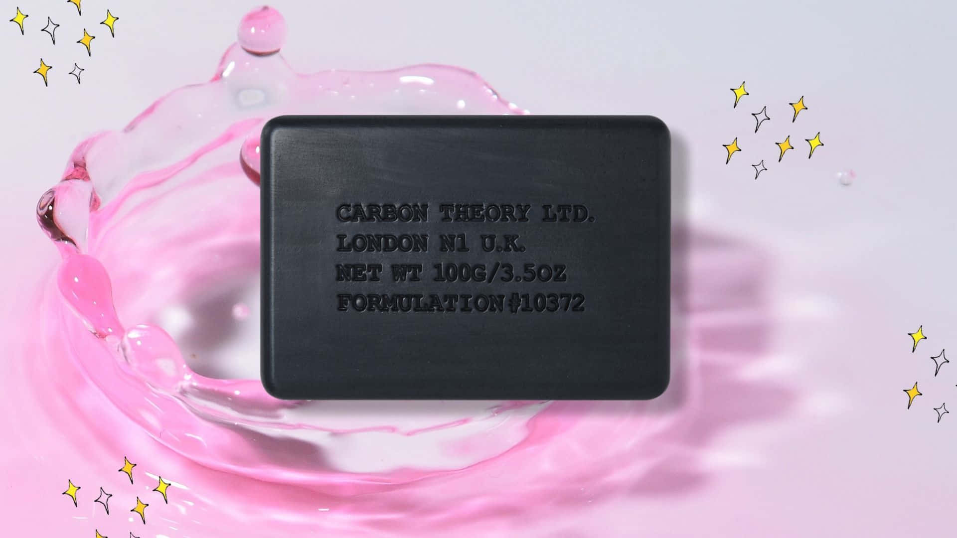 Carbon Theory Cleansing Bar Soap, black rectangular bar soap, vibrant pink liquid splash, Full HD Desktop Wallpaper