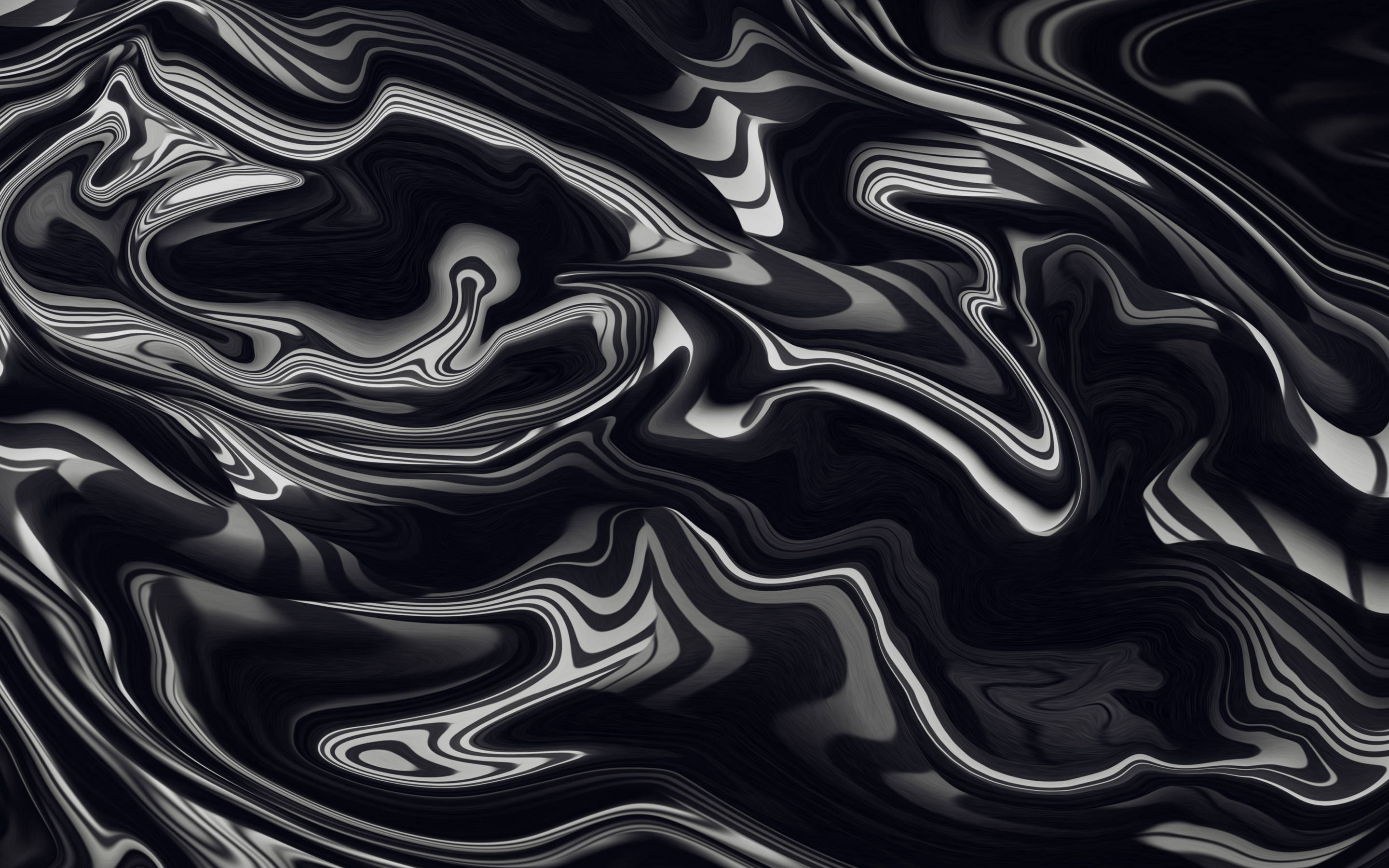 abstract liquid black mac, glossy, black and white swirls, 2K Desktop Wallpaper