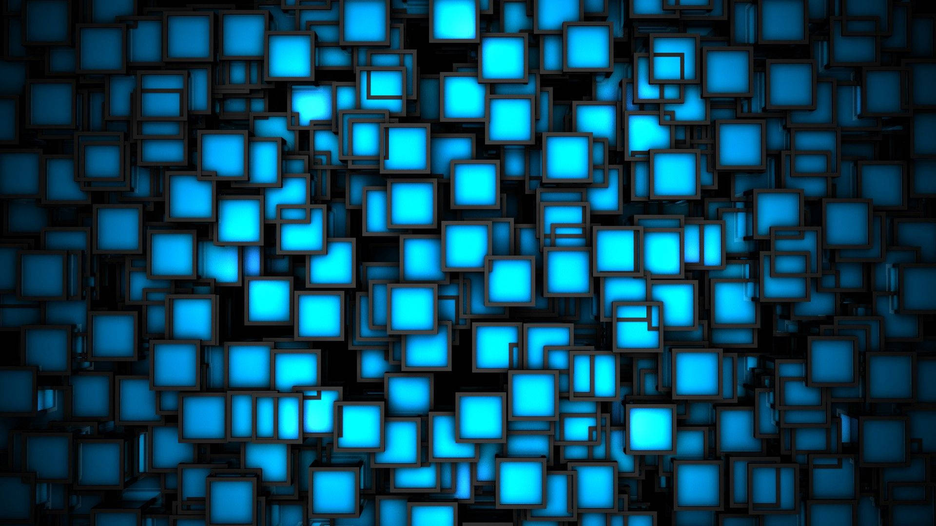 blue squares, black background, glowing blue squares, Full HD Desktop Wallpaper