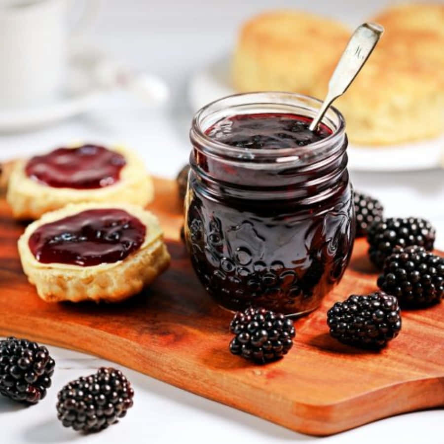 Blackberry Jam, glass jar, glossy blackberry jam, SD Desktop Wallpaper